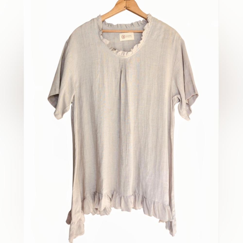 NEW Linenbee European Linen Relaxed Fit Edith Top Oatmeal Women's Size LARGE